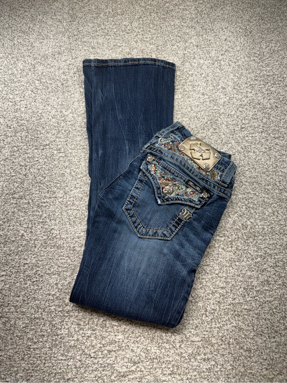 Women's Miss Me Medium Wash Blue Signature Boot Embroidered Jeans Size 26x31